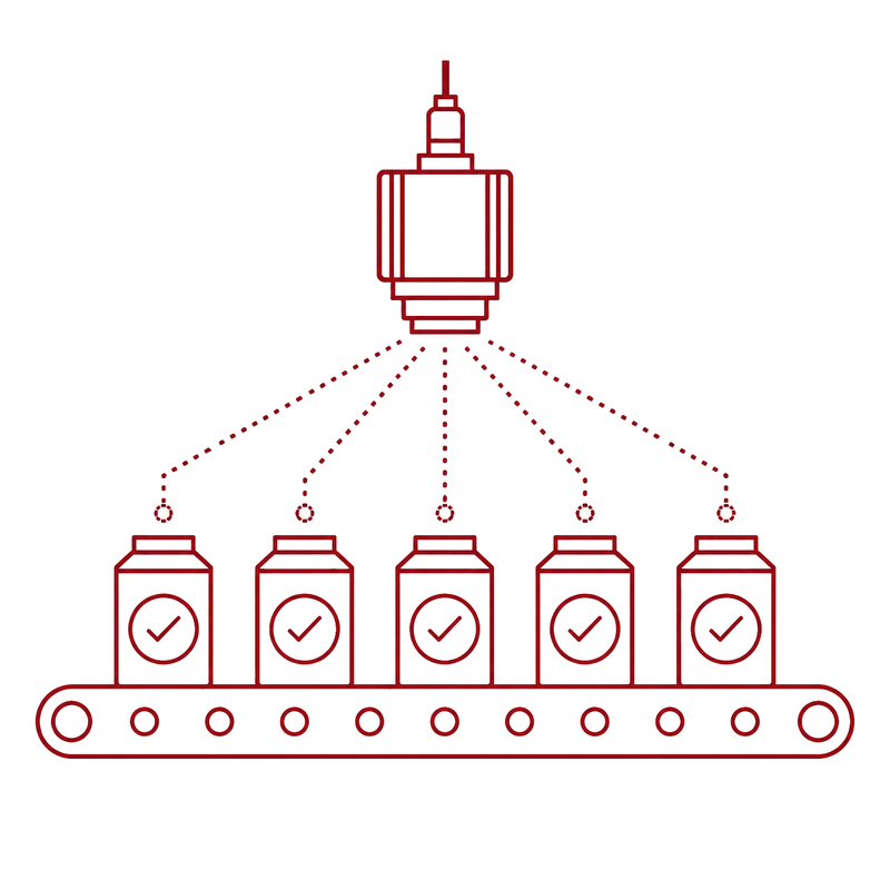 Piktogramm für die hundertprozentige Inline-Prüfung von Vials