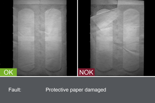 Inspection for damage to protective paper on patches/plasters