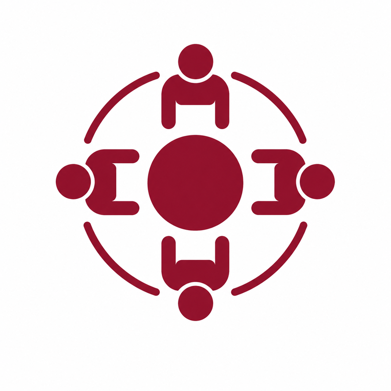 OCTUM Piktogramm für Partnerschaft mit Handschlag und vier gleichwertig verbundenen Partnergruppen.