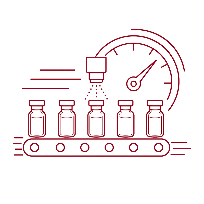 Piktogramm für die Inspektion von bis zu 600 Vials pro Minute