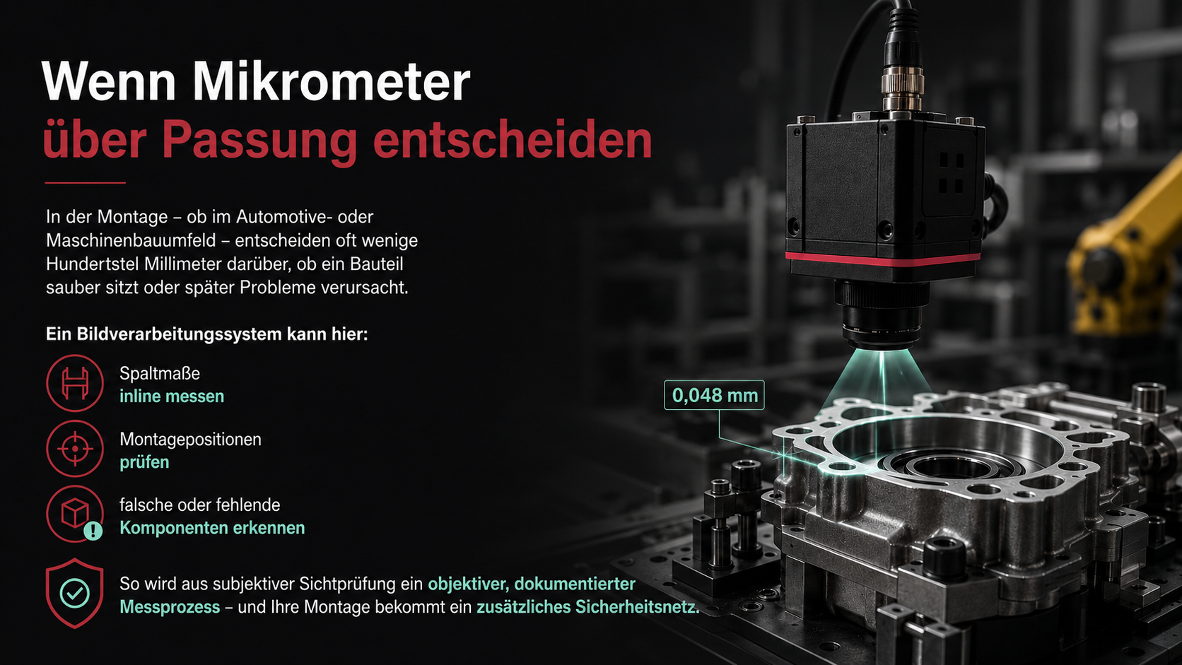 Infografik zur kamerabasierten Vermessung von Metallbauteilen im Mikrometerbereich