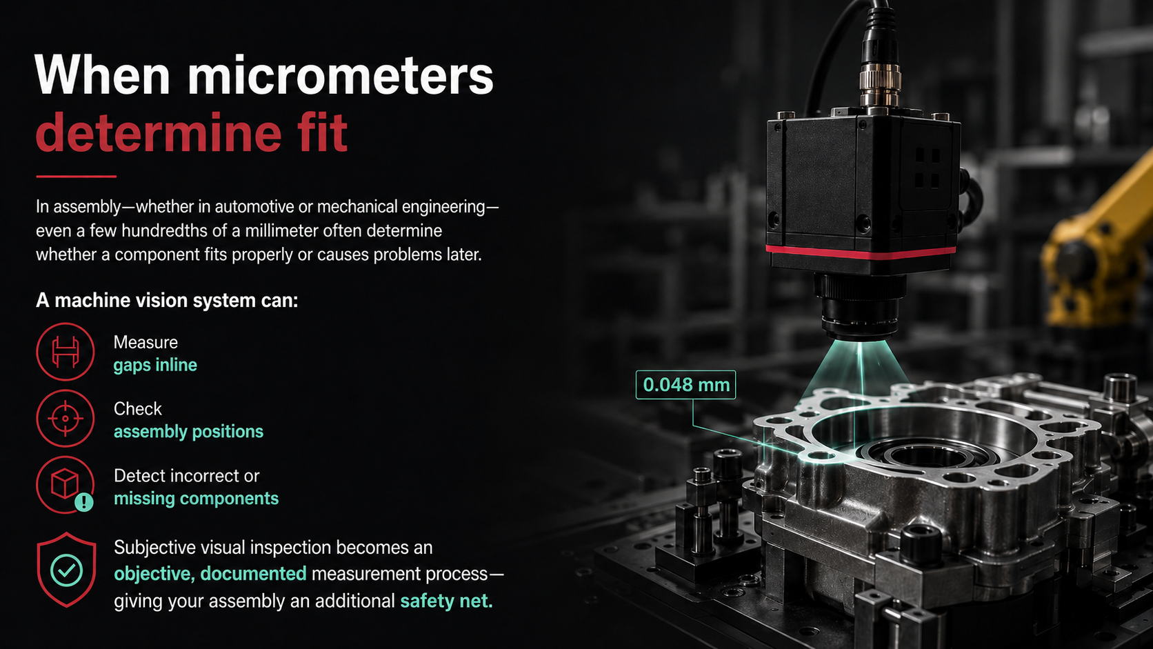 Infographic on camera-based measurement of metal components in the micrometer range